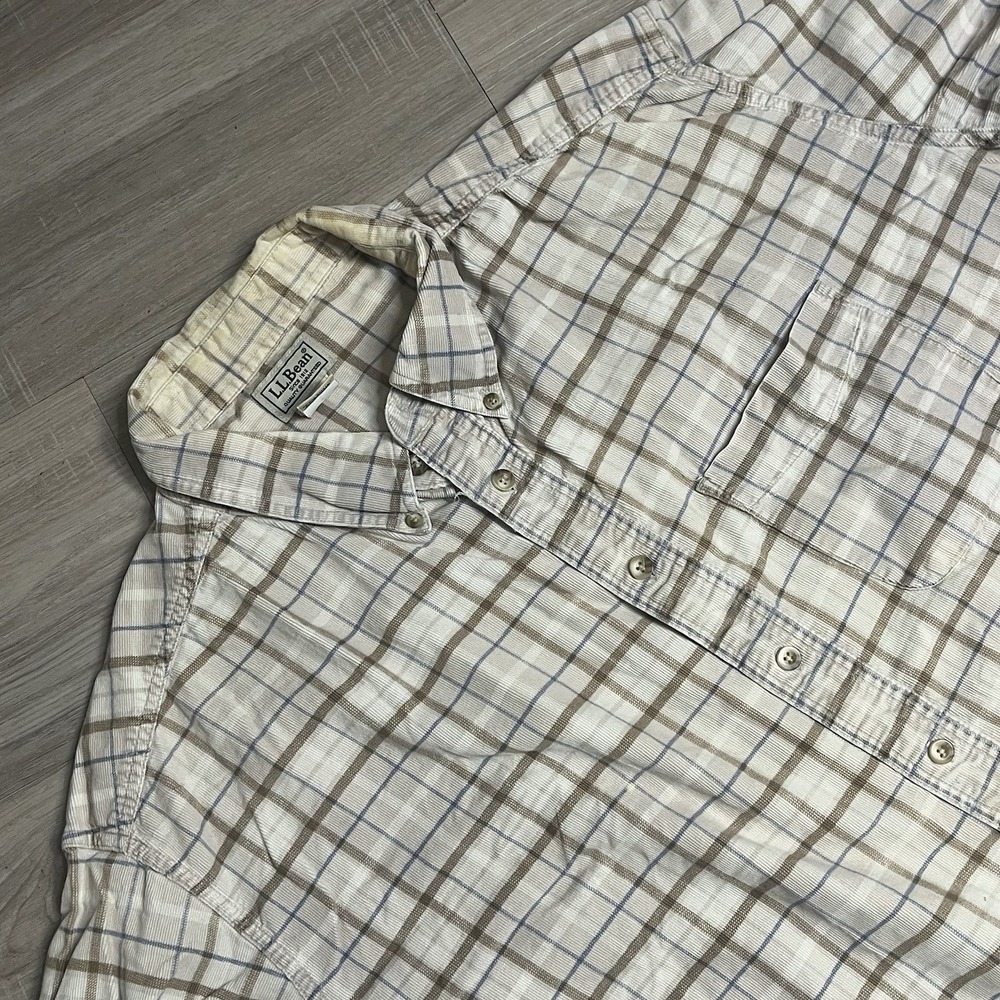 LL Bean Plaid Flannel Shirt Men's XXL-Tall Tan/Brown‎ Long Sleeve Button Down